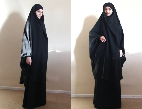 Black Franch Khimar Suit, Muslim black outfit, Abaya,Black Modern Burqa, Long Skirt, Oversize Hijab, Ready to wear hijab, Long Khimar