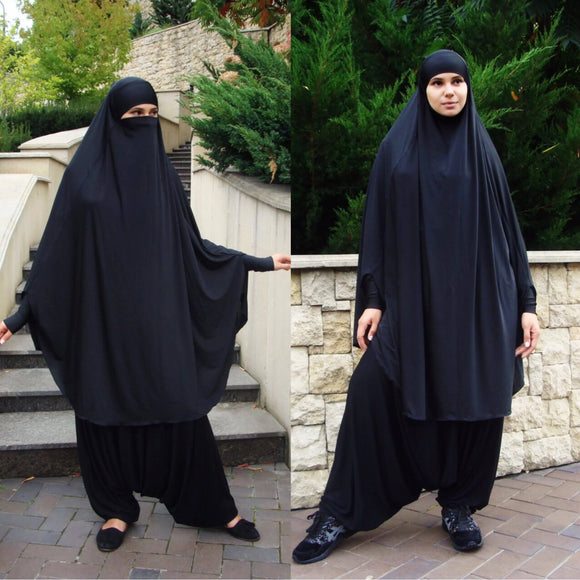 Black Franch khimar suit, Muslim sport suit, Harem pants, Islamic dress, Stylish Sport Hijab, Gray Niqab, Boho Pants, Afghani pants