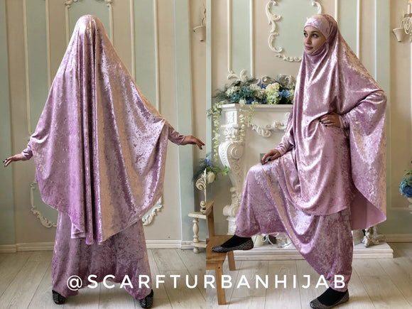 Velvet pink Franch khimar suit, Muslim winter suit, Harem pants, Islamic dress, Long Stylish Hijab Niqab, Pants, Afghani pants