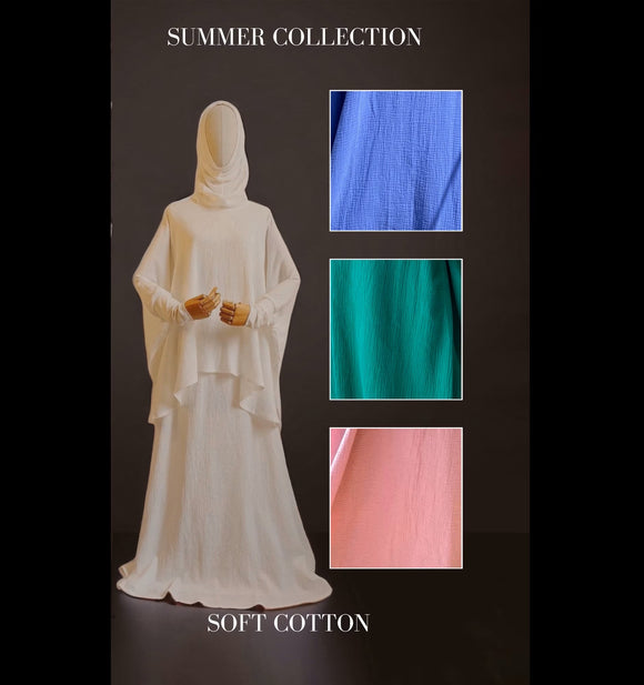 Elegant summer hijabi suit ivory color, double cotton modesty auteur, abaya