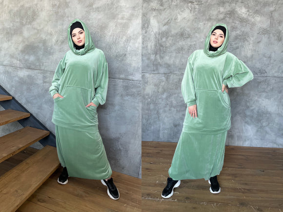 Apple color sport suit with hood and Afghani pants