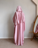 Dusty Pink Silk Abaya with Embroidered Tencel Scarf