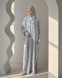 Blue Grey Floral Prayer Dress with Attached Hijab