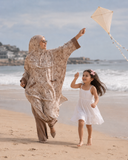 Floral Linen Cotton Modest Set, Oversized Tunic Hijab Wide Leg Pants, Boho Outfit