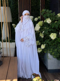 White Bridal Jilbab, Full Length Khimar with Lace Embroidery