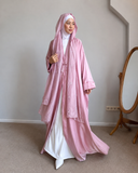 Dusty Pink Silk Abaya with Embroidered Tencel Scarf
