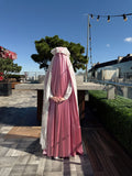 Luxury Pink Silk Burqa with 3D White Lace, Bridal Islamic Cloak