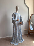 Blue Grey Floral Maxi Dress, Balloon Sleeve Modest Dress, Boho Summer Outfit