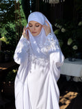 White Bridal Jilbab, Full Length Khimar with Lace Embroidery