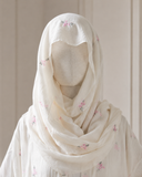 Ivory Embroidered Tencel Abaya Set, Floral Modest Dress with Scarf, Summer Nikah Eid