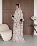Beige Brown Branch Print Prayer Dress with Attached Hijab