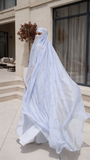 Blue Floral Burqa Veil Cape, Sheer Tencel Nikab Coverup, Luxury Nikah Eid