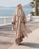 Floral Linen Cotton Modest Set, Oversized Tunic Hijab Wide Leg Pants, Boho Outfit