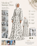 Muslin Cotton Boho Abaya, Floral Print Modest Dress, Handmade Summer