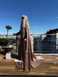 Cappuccino silk Afghan burqa cape, full niqab