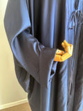 Navy Blue Silk Abaya with Embroidered Tencel Scarf | Satin Kaftan Dress