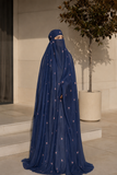 Navy Floral Burqa Veil Cape, Sheer Tencel Nikab Coverup, Luxury Nikah Eid