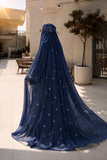 Navy Floral Burqa Veil Cape, Sheer Tencel Nikab Coverup, Luxury Nikah Eid