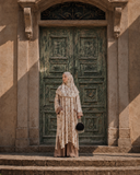 Floral Linen Cotton Modest Set, Oversized Tunic Hijab Wide Leg Pants, Boho Outfit