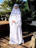 White Bridal Jilbab, Full Length Khimar with Lace Embroidery