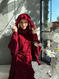 Burgundy Jersey Dress with Lace Hood, Modest Islamic Wedding Outfit, Underscarf Included