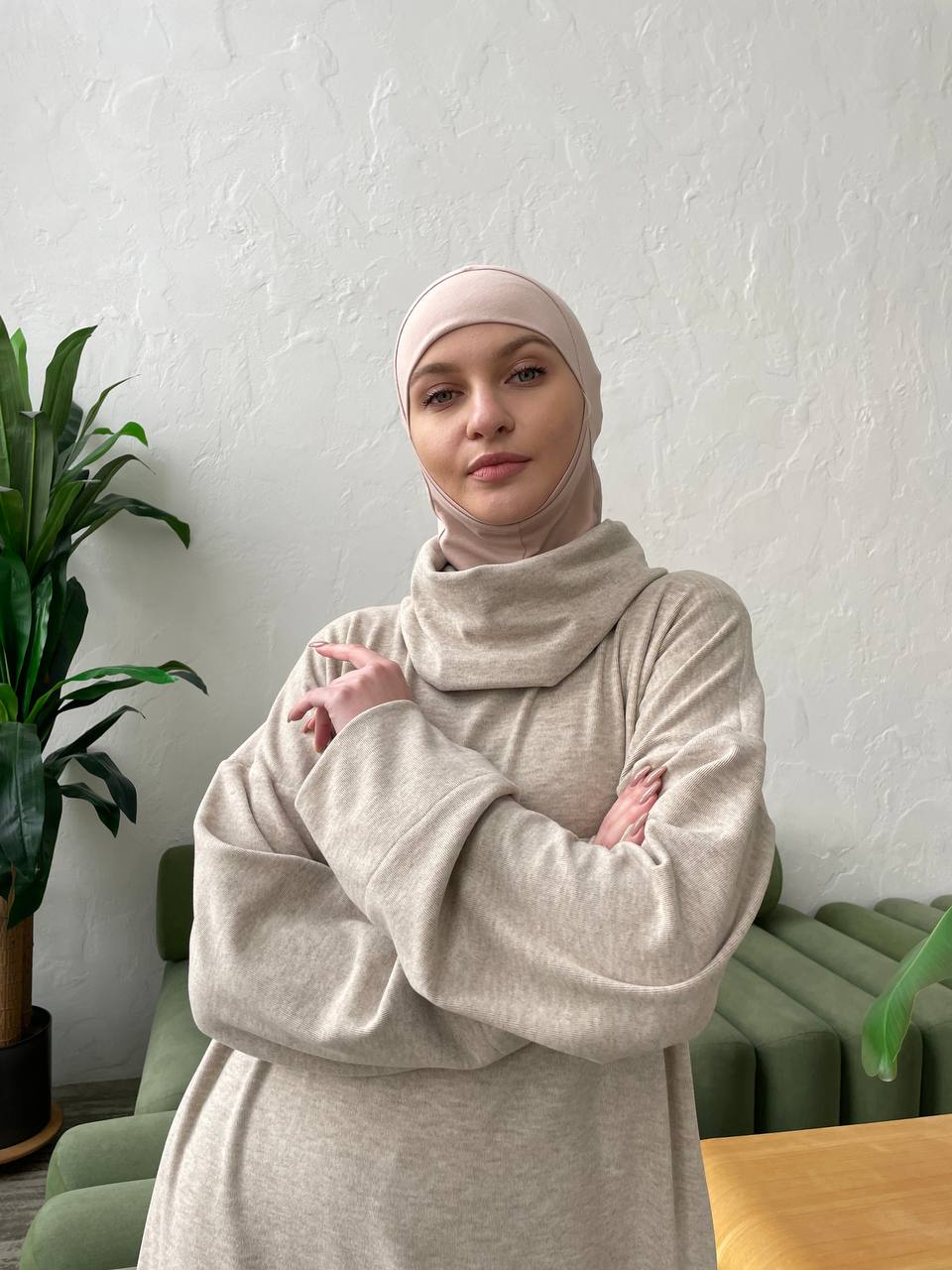 Beige wool oversize maxi dress with collar, Wiccan mantle dress, plus ScarfTurbanHijab Beige wool oversize maxi dress with collar, Wiccan mantle dress, plus ScarfTurbanHijab