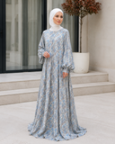 Blue Grey Floral Maxi Dress, Balloon Sleeve Modest Dress, Boho Summer Outfit