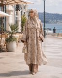 Floral Linen Cotton Modest Set, Oversized Tunic Hijab Wide Leg Pants, Boho Outfit