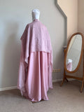 Dustyq Pink Silk Abaya with Embroidered Tencel Scarf | Satin Kaftan Dress