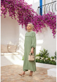 Elegant light green trendy ladies trouser suit crepe - comfortable, stylish and compatible with sharia law