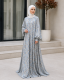 Blue Grey Floral Maxi Dress, Balloon Sleeve Modest Dress, Boho Summer Outfit