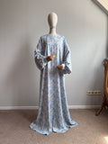 Blue Grey Floral Maxi Dress, Balloon Sleeve Modest Dress, Boho Summer Outfit