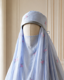 Blue Floral Burqa Veil Cape, Sheer Tencel Nikab Coverup, Luxury Nikah Eid