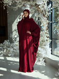 Burgundy Jersey Dress with Lace Hood, Modest Islamic Wedding Outfit, Underscarf Included