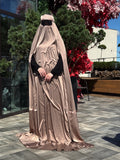 Cappuccino silk Afghan burqa cape, full niqab