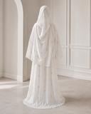 Ivory Embroidered Tencel Abaya Set, Floral Modest Dress with Scarf, Summer Nikah Eid