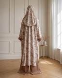 Floral Linen Cotton Modest Set, Oversized Tunic Hijab Wide Leg Pants, Boho Outfit
