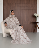 Beige Brown Branch Print Prayer Dress with Attached Hijab