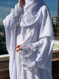 White Bridal Jilbab, Full Length Khimar with Lace Embroidery