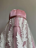 Luxury Pink Silk Burqa with 3D White Lace, Bridal Islamic Cloak