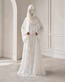 Ivory Embroidered Tencel Abaya Set, Floral Modest Dress with Scarf, Summer Nikah Eid
