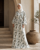 Muslin Cotton Boho Abaya, Floral Print Modest Dress, Handmade Summer