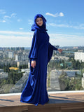 Royal Blue Modest Islamic Dress with Lace Hood,  Wedding or Nikah