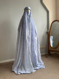 Blue Floral Burqa Veil Cape, Sheer Tencel Nikab Coverup, Luxury Nikah Eid