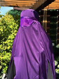 Eggplant color silk Afghan burqa cape, full niqab veil, Saudi abaya