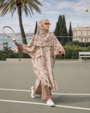 Floral Linen Cotton Modest Set, Oversized Tunic Hijab Wide Leg Pants, Boho Outfit