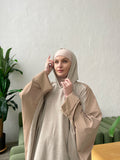 Elegant beige suit with wool jersey long sleeve tunic with waterproof beige flaredskirt