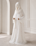 Ivory Embroidered Tencel Abaya Set, Floral Modest Dress with Scarf, Summer Nikah Eid