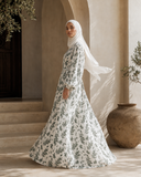 Muslin Cotton Boho Abaya, Floral Print Modest Dress, Handmade Summer