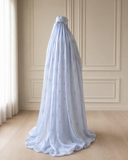 Blue Floral Burqa Veil Cape, Sheer Tencel Nikab Coverup, Luxury Nikah Eid